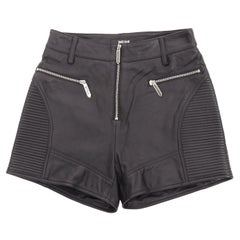 JUST CAVALLI schwarzes echtes Leder silberner Reißverschluss Motorrad gerippte Shorts IT38 XS