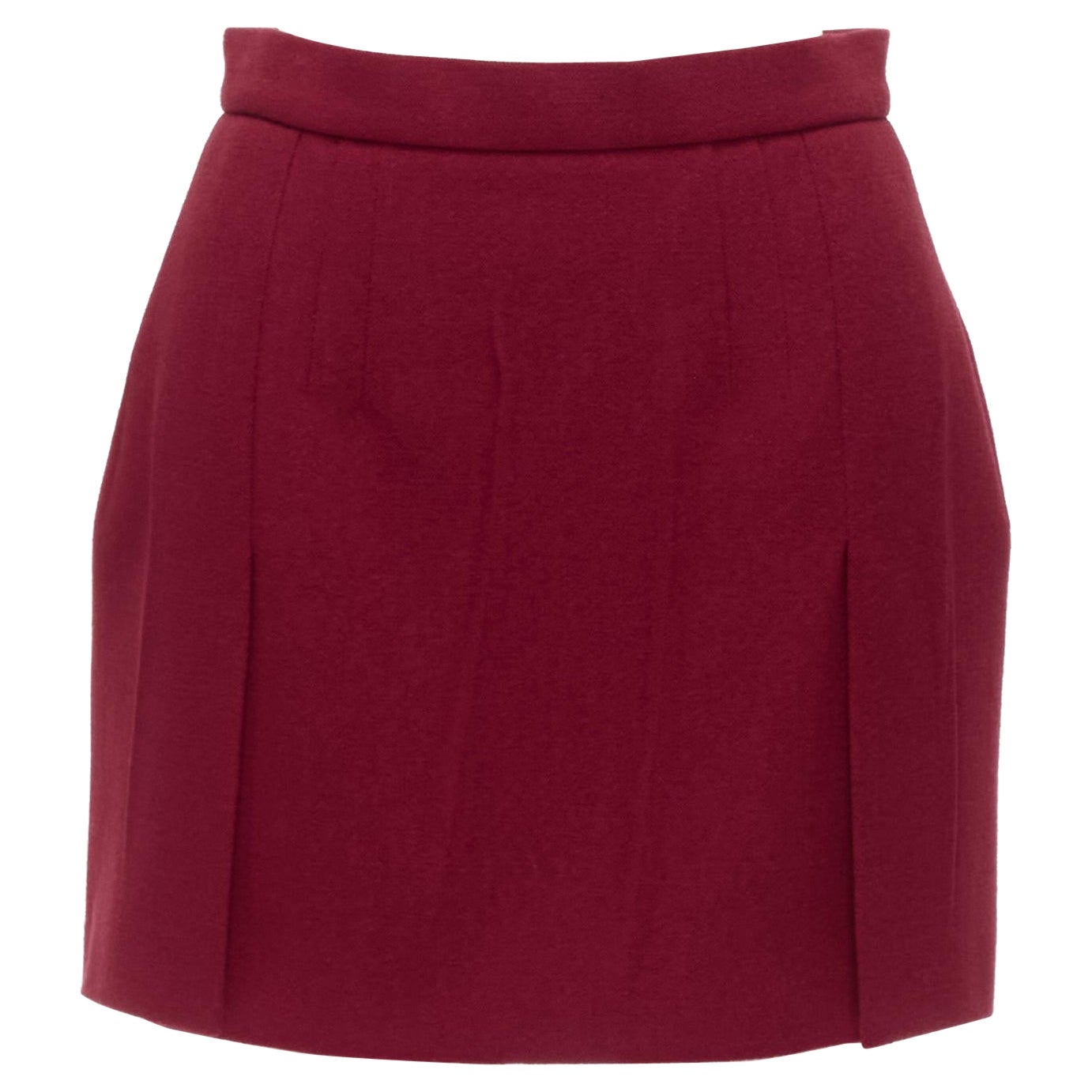 PRADA 2009 Purpurroter Minirock aus Crinkle-Effekt-Crêpe aus Schurwolle IT42 M