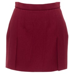 PRADA 2009 crimson red virgin wool blend crinkle effect crepe mini skirt IT42 M