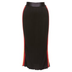 ELLERY black viscose yellow red tape ribbed high waist pleated flute skirt UK6