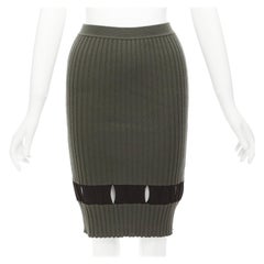 ALEXANDER WANG khaki black ribbed cut out pencil knee skirt XS