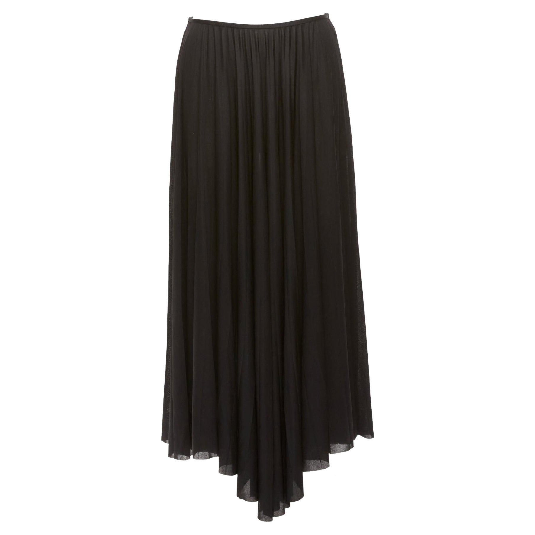 CELINE Phoebe Philo black bias cut mesh pleated high low hem midi skirt FR36 S For Sale