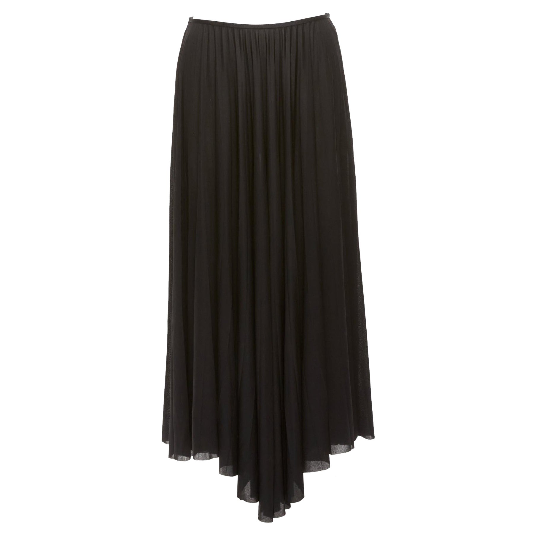 CELINE Phoebe Philo black bias cut mesh pleated high low hem midi skirt FR36 S en venta