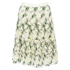 GIAMBATTISTA VALLI white green embroidered daisy cotton blend midi skirt IT38 XS