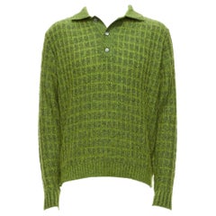 GUCCI Vintage vert mohair mélange tricot gaufré boutons pull polo M