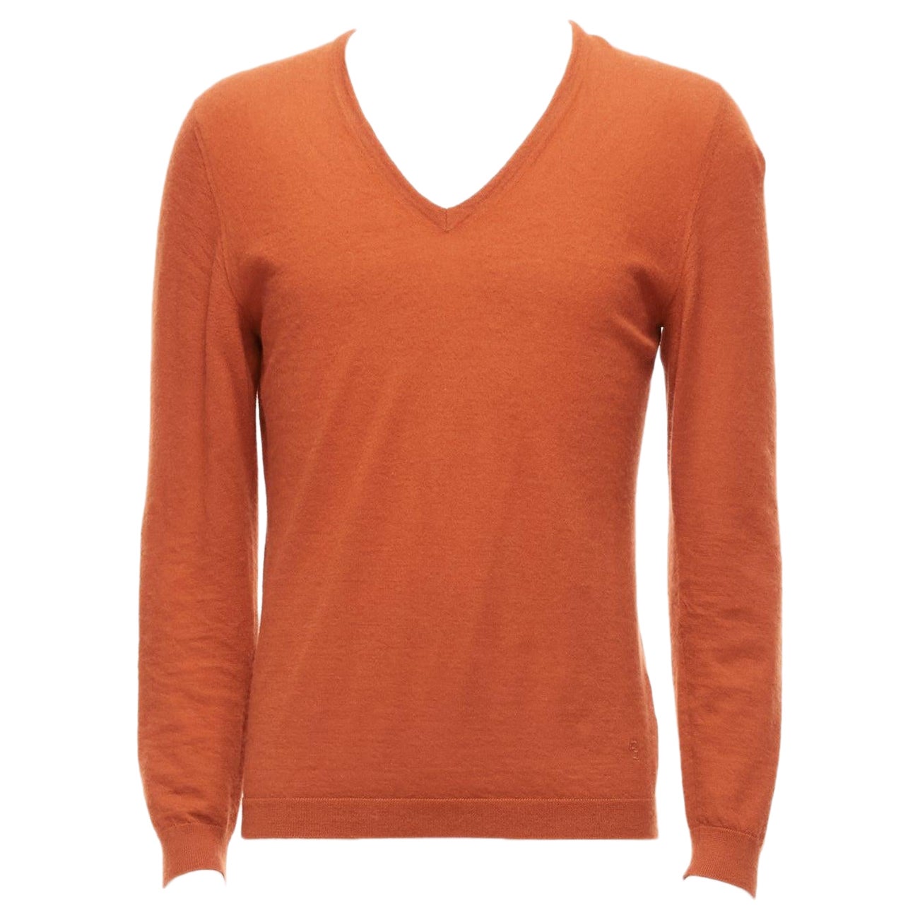 GUCCI Vintage 100% cashmere  rust orange V-neck long sleeve sweater L For Sale