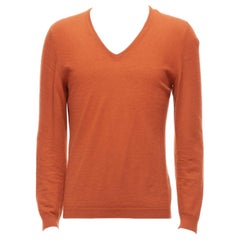 GUCCI Vintage 100% cashmere rust orange V-neck long sleeve sweater L