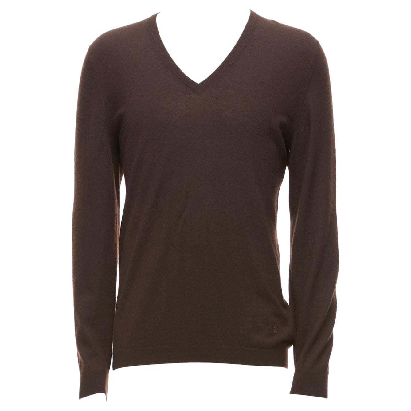 GUCCI Vintage 100% cashmere brown V-neck classic sweater L For Sale