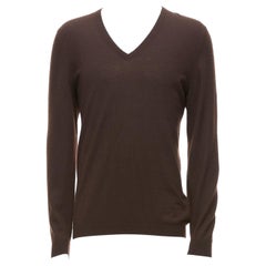 GUCCI Vintage 100% cashmere brown V-neck classic sweater L