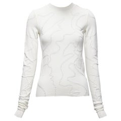 HELMUT LANG cream wiggly line motive jacquard long sleeve sweater S