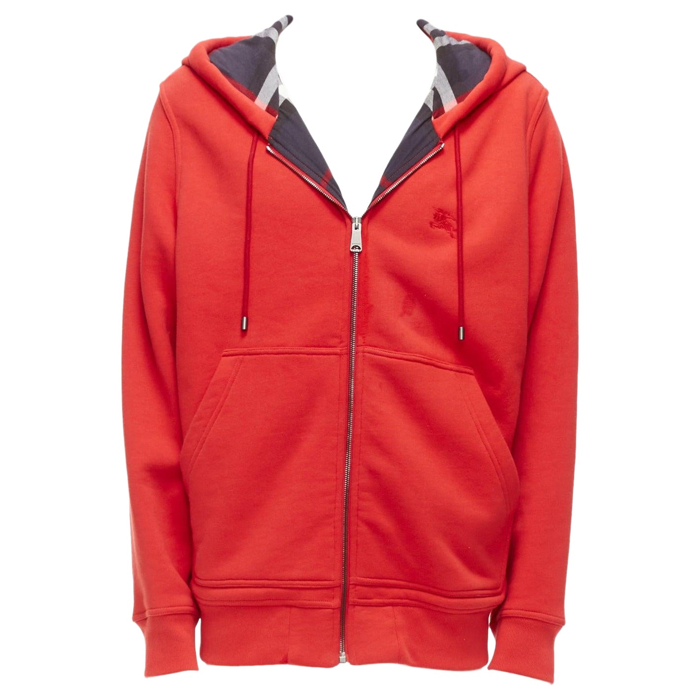 Burberry rouge coton mélangé house check lined logo oversized hoodie XS en vente