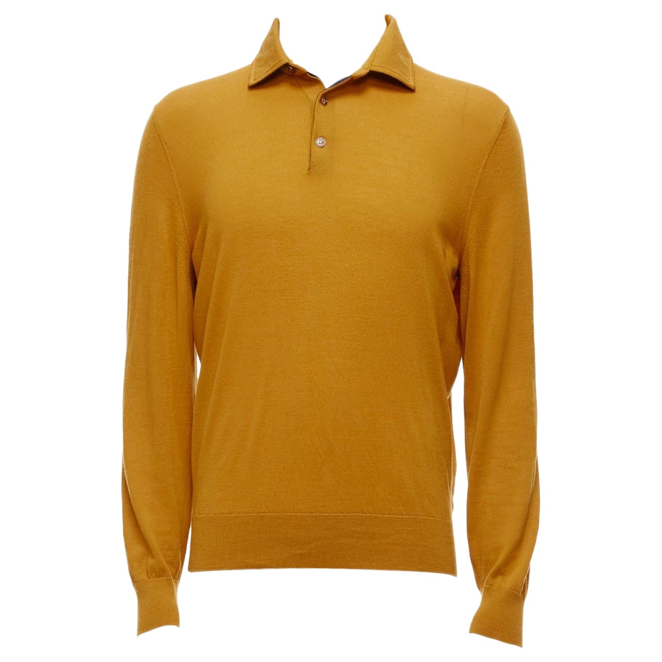 ERMENEGILDO ZEGNA wool cashmere mustard yellow knit polo sweater IT50 L For Sale