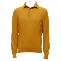 ERMENEGILDO ZEGNA wool cashmere mustard yellow knit polo sweater IT50 L