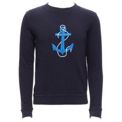 Used A.P.C. navy blue white anchor embroidery crew neck cotton sweatshirt US0 XS