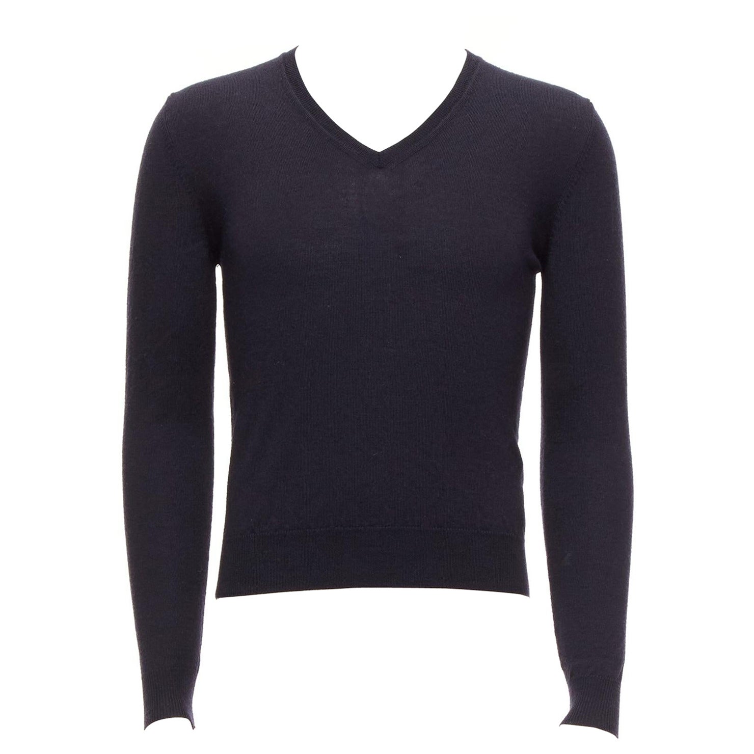 PRADA 2010 navy wool long sleeve V-neck classic sweater IT44 XS For Sale