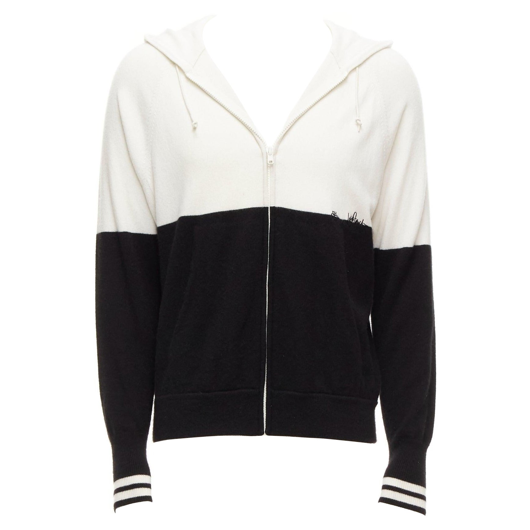 LORO PIANA Hiroshi Fujiwara 100% cashmere black white logo embroidery hoodie S For Sale