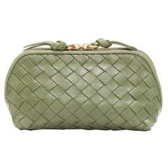 Used BOTTEGA VENETA green intrecciato knot gold zip small zip pouch bag