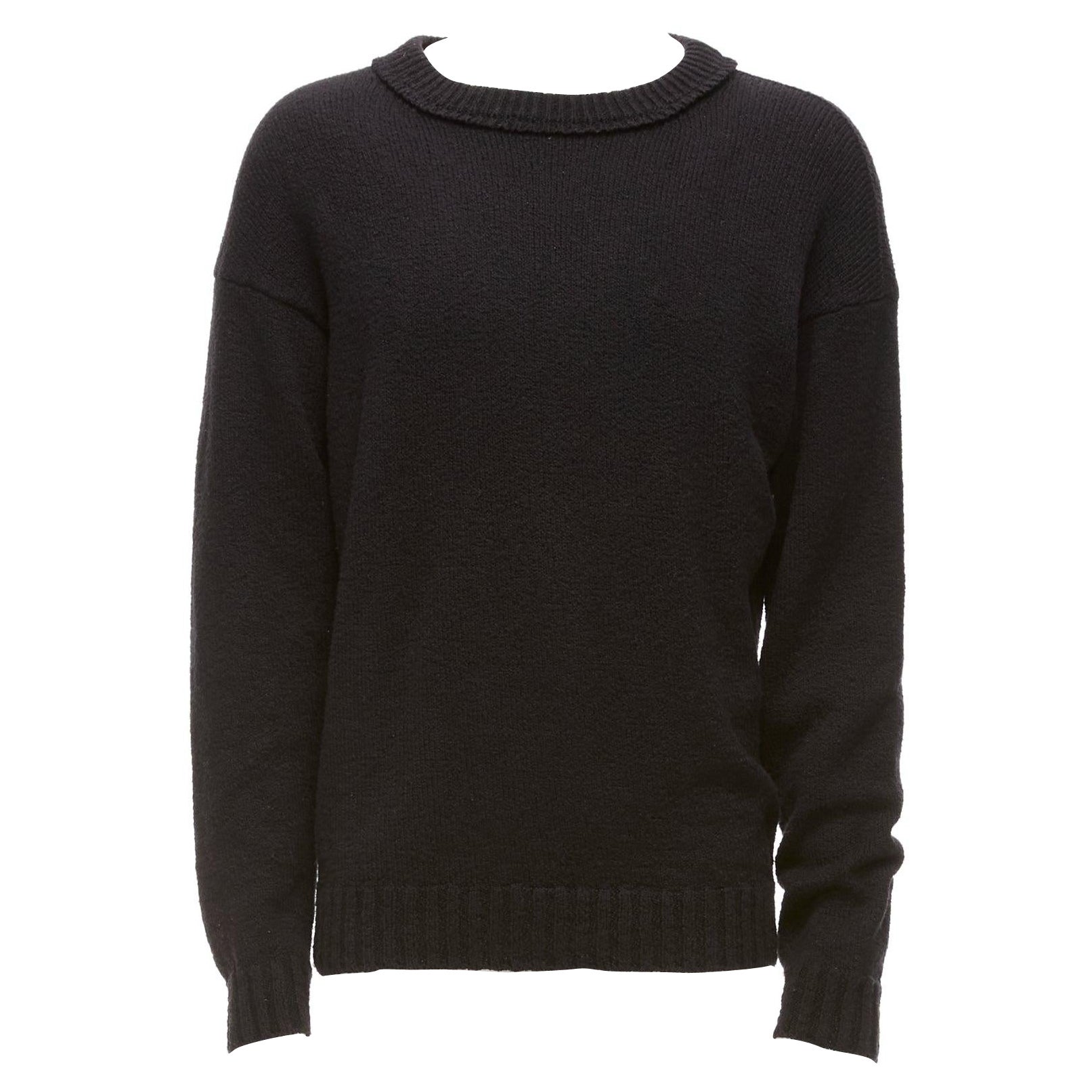 LORO PIANA 2021 Hiroshi Fujiwara black cotton logo tab round neck knit sweater M For Sale