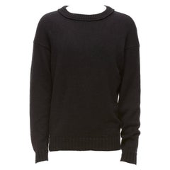 LORO PIANA 2021 Hiroshi Fujiwara Schwarzer runder Neckholder-Strickpullover aus Baumwolle mit Logo-Laschen M