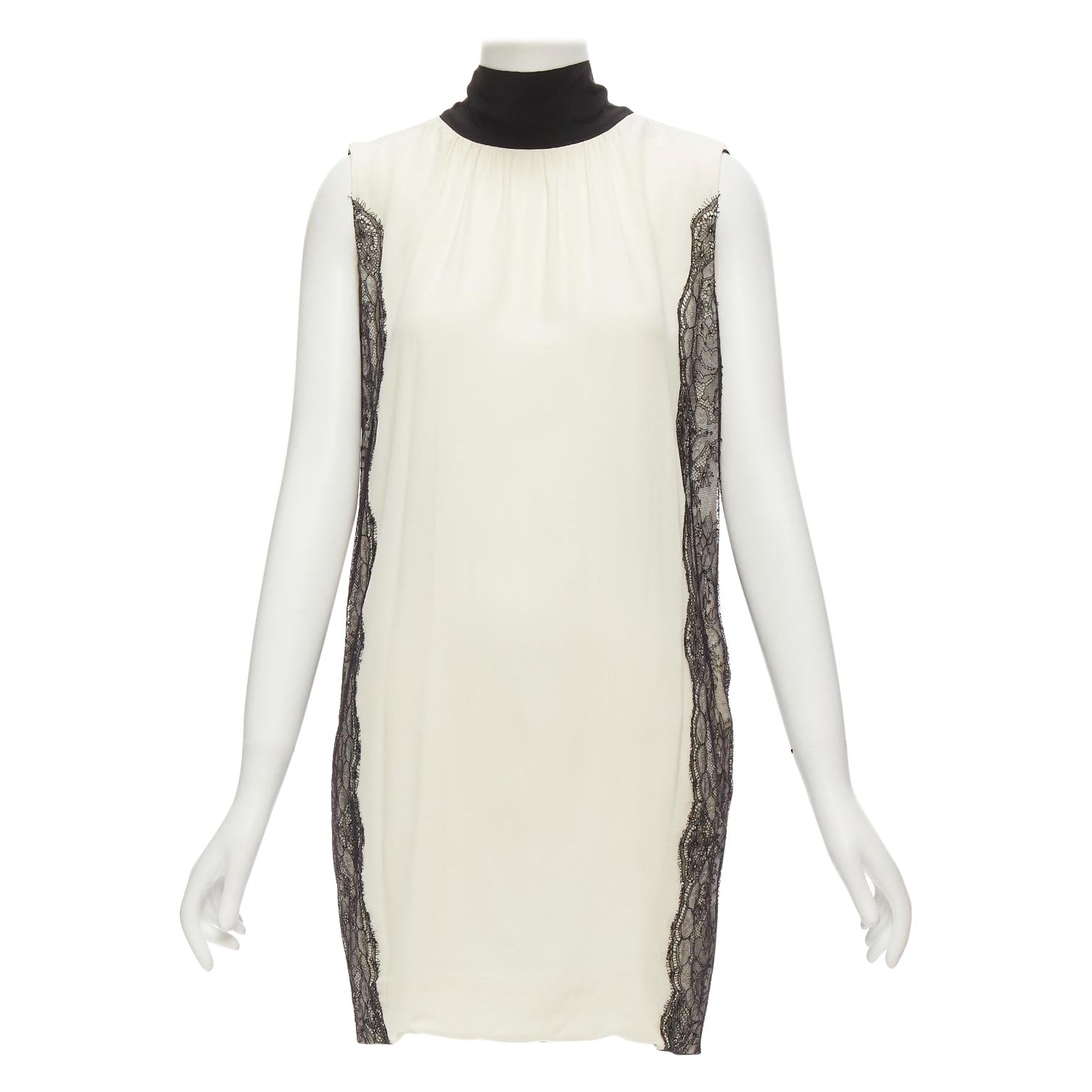 D&G cream black lace side trim tie neck back high neck boxy dress IT40 S For Sale