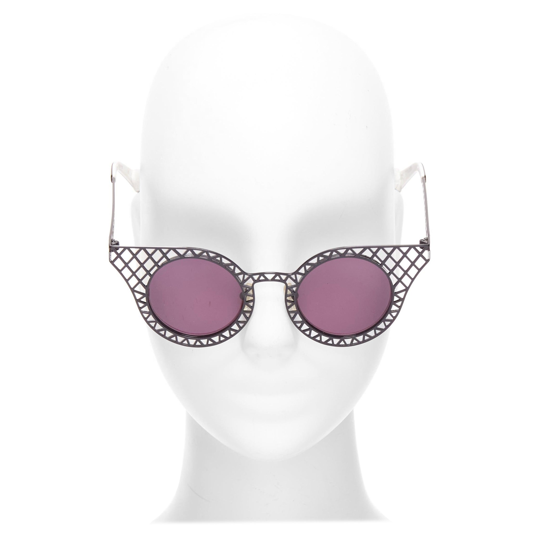 HOUSE OF HOLLAND Cagefighters black hollow purple lens round sunnies For Sale