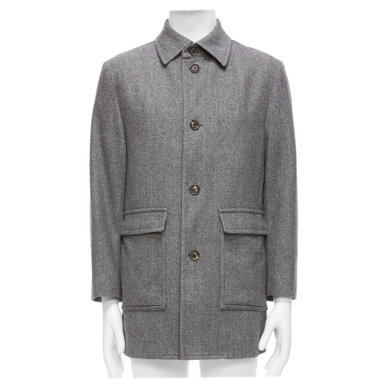 LANVIN JL cappotto doppio taschino in misto lana grigio a spina di pesce IT46 S