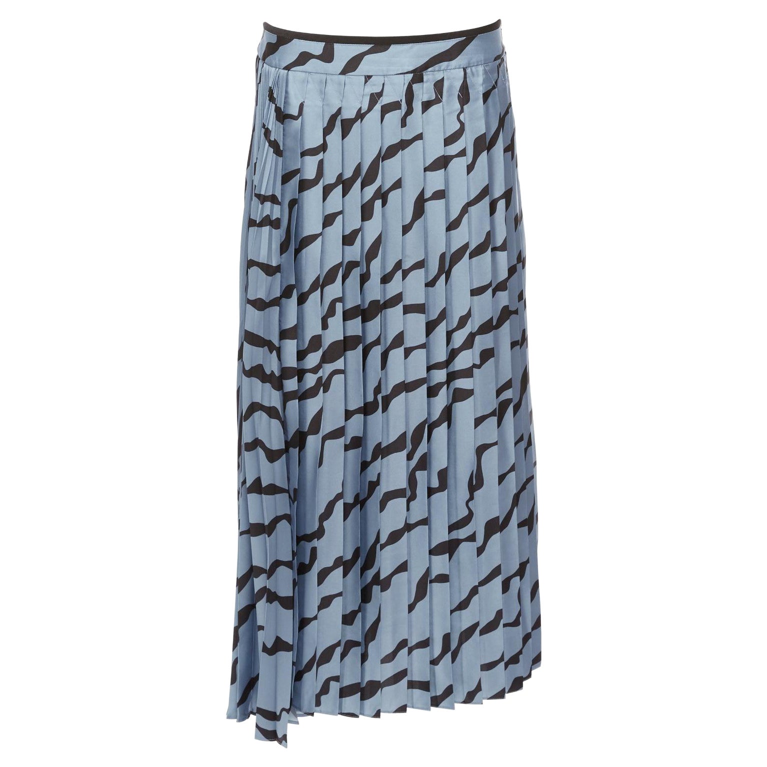 VVB VICTORIA BECKHAM blue black diagonal print pleated bias hem skirt UK8 S For Sale