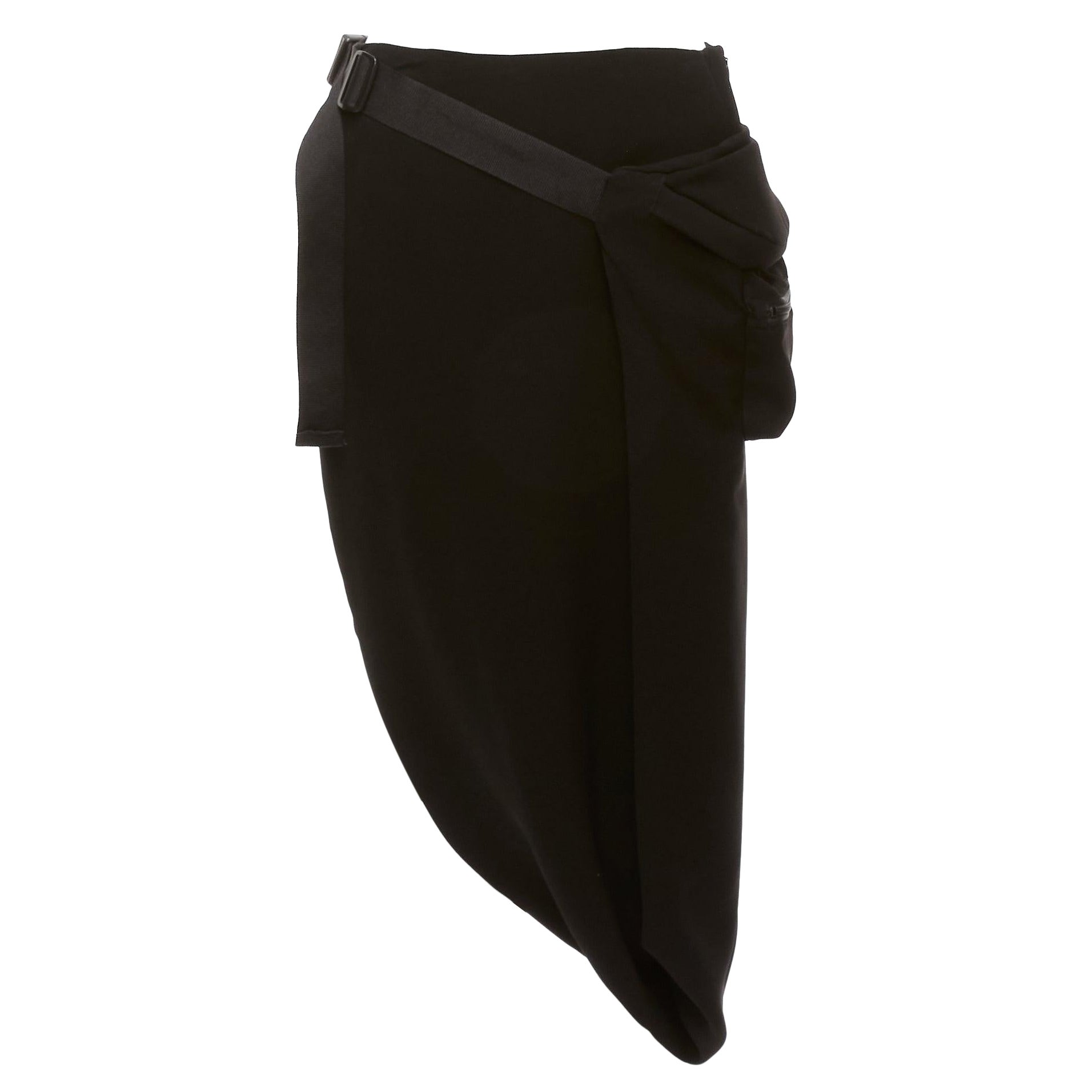 PUSH BUTTON black fabric belt bag buckle insert drape mid waist midi skirt S