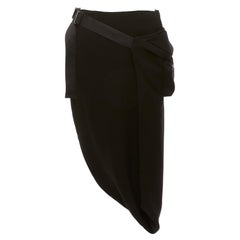 PUSH BUTTON noir tissu ceinture sac boucle insert drapé taille moyenne jupe midi S