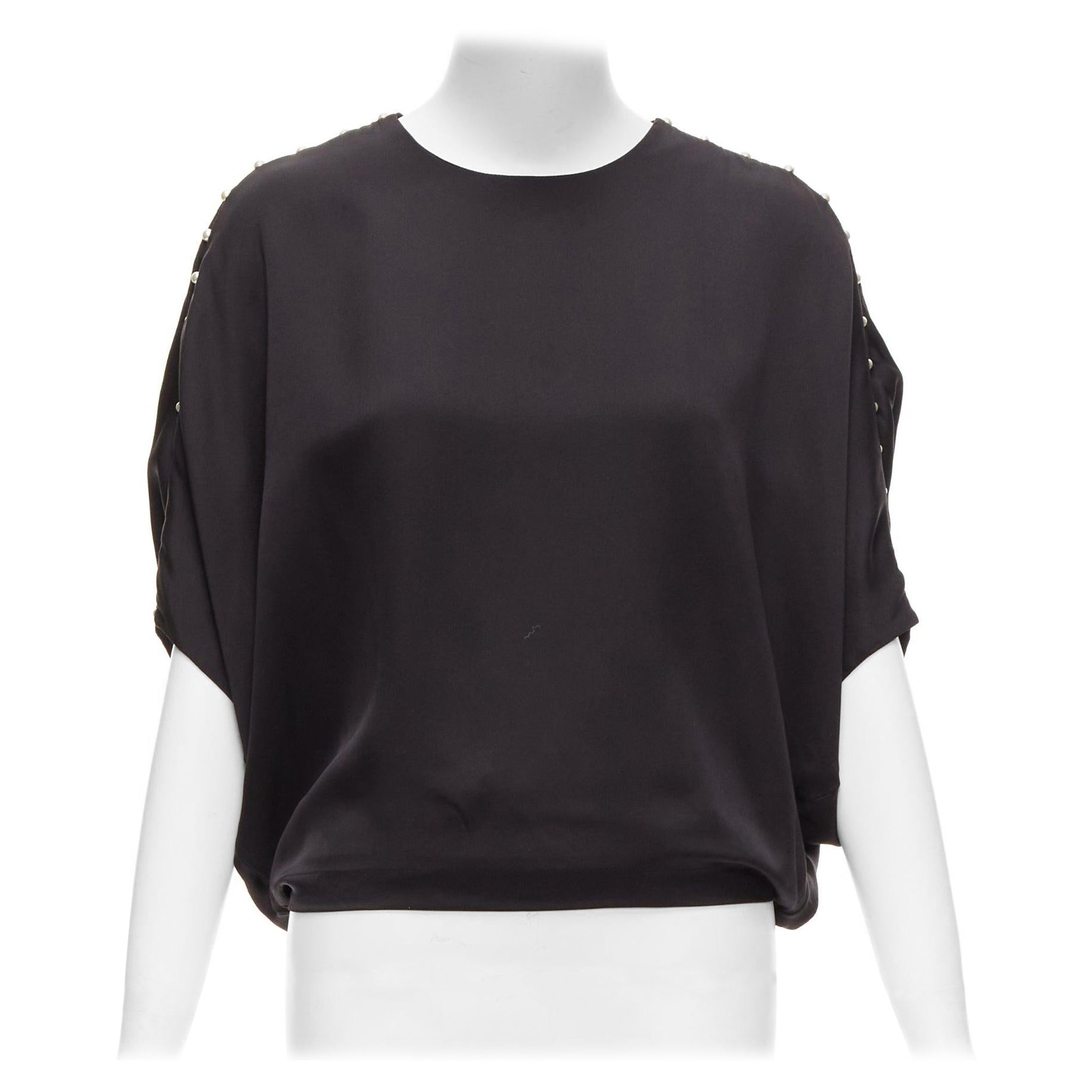 CHLOE 100% silk black pearl embellished lattice dolman top FR34 XS For Sale