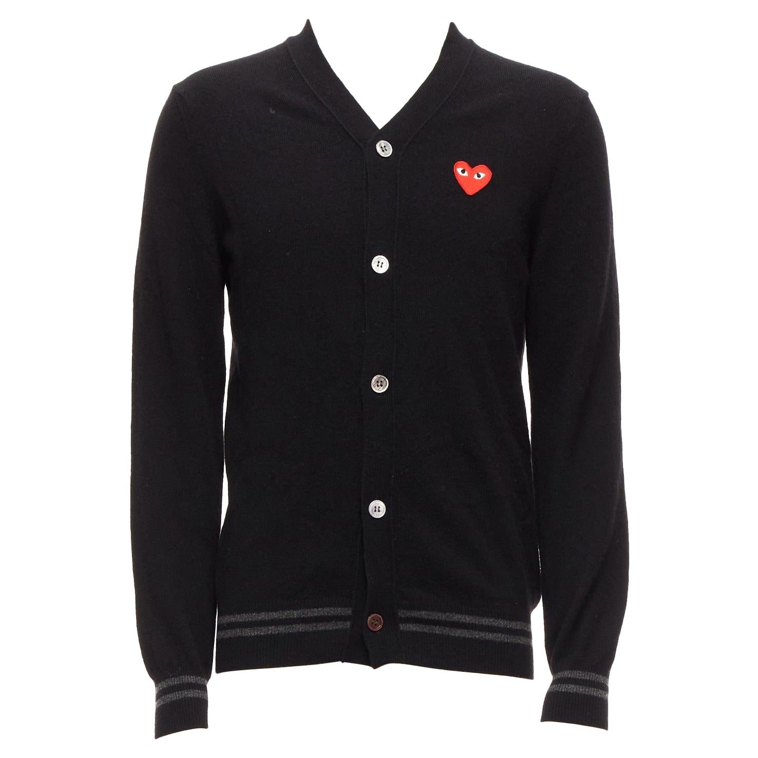 COMME DES GARCONS PLAY 2006 100% wool black heart logo cardigan M For Sale