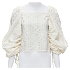 REGINA PYO cream cotton square neck ruched puff sleeves cropped peasant top S