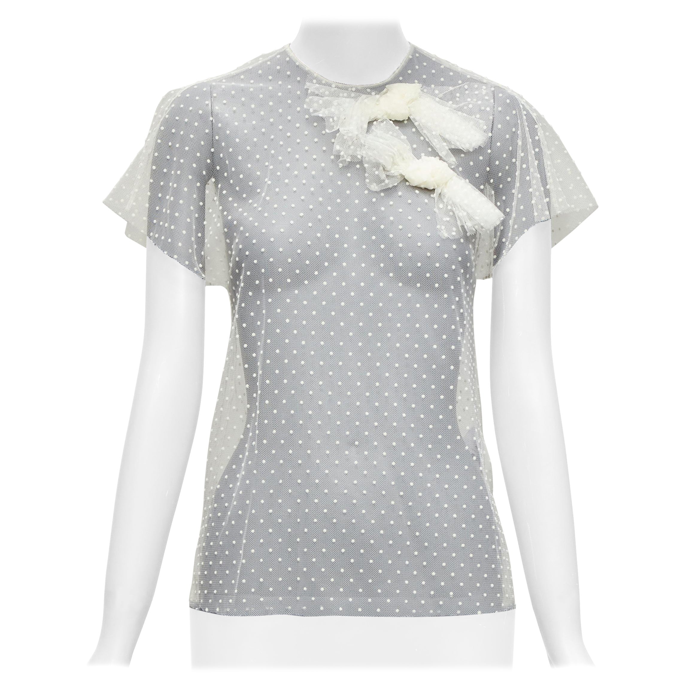 RED VALENTINO Creme gepunktete Spitze asymmetrische Schleife Kragen schiere Top IT38 XS im Angebot