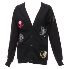 MASTERMIND JAPAN black cotton varsity skull logo patch cardigan sweater JP1 S