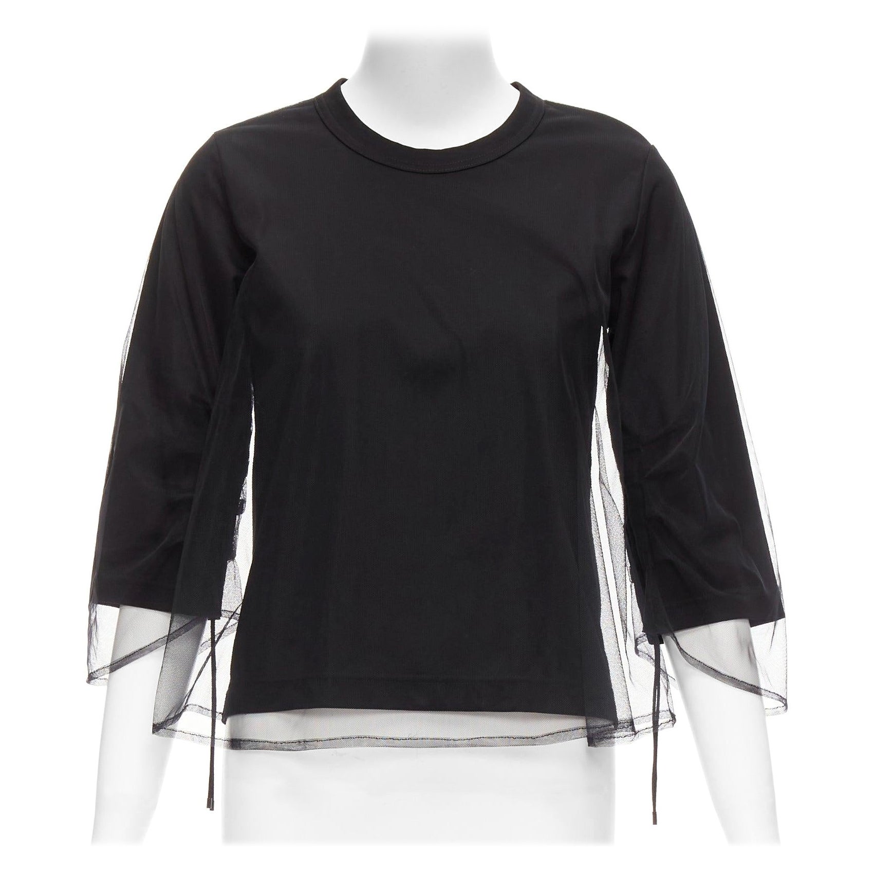 NOIR KEI NINOMIYA 2018 - Felpa nera in tulle trasparente con maniche increspate XS in vendita