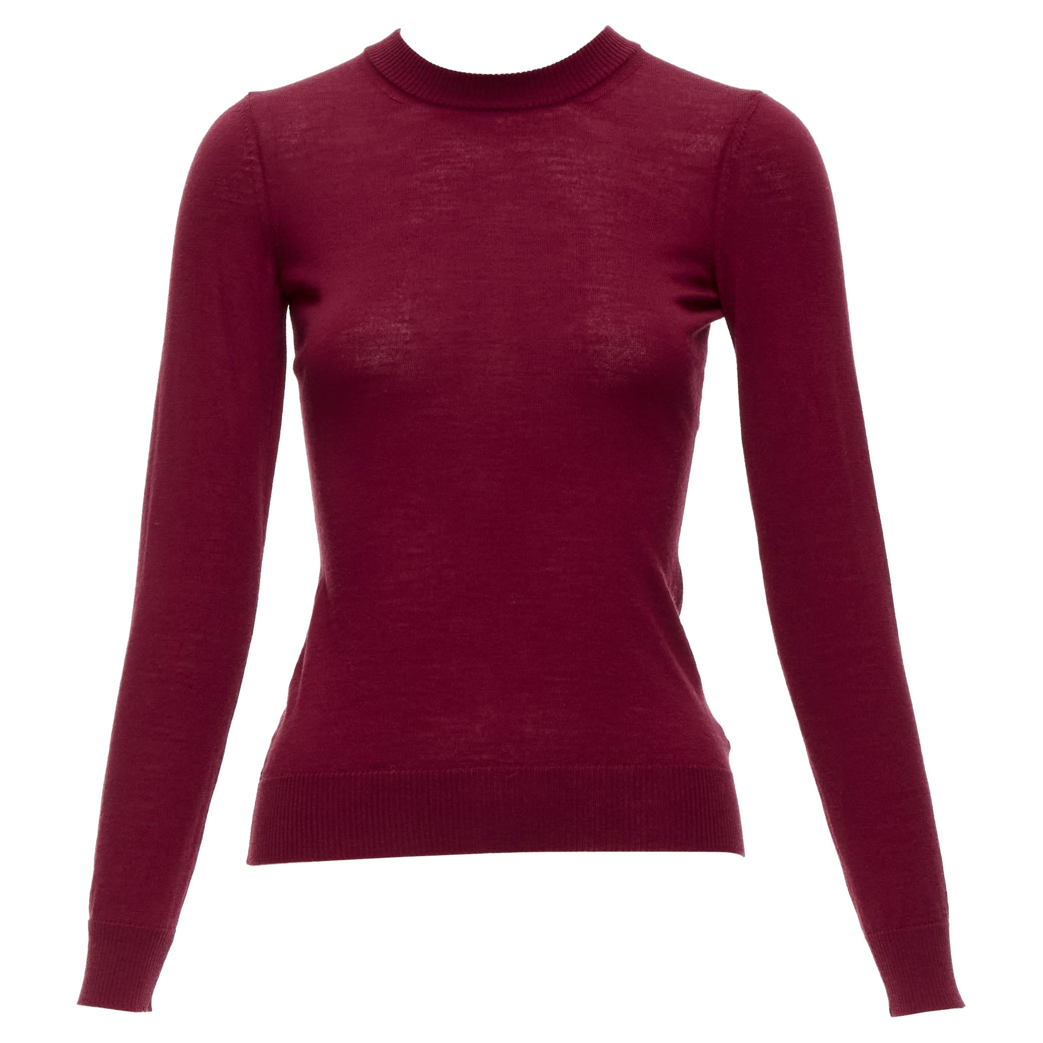 ALAIA 100% virgin wool dark red long sleeve crew neck sweater FR36 S For Sale