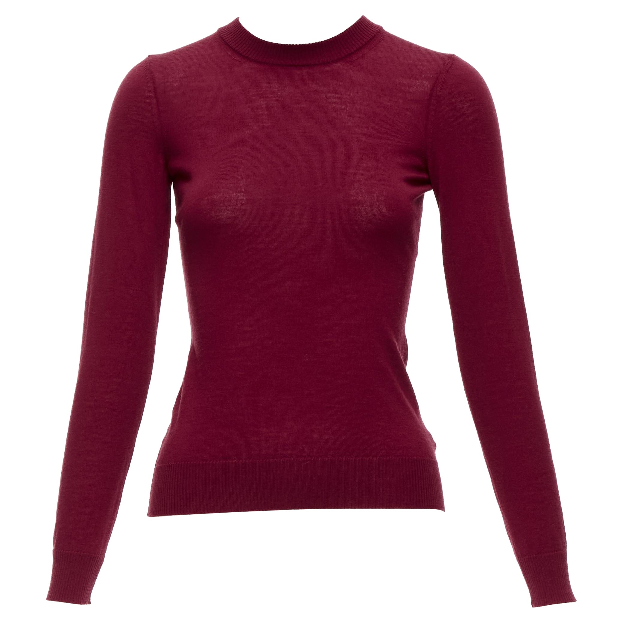 Pull col ras du cou Alaïa à manches longues rouge foncé 100 % laine vierge FR36 S