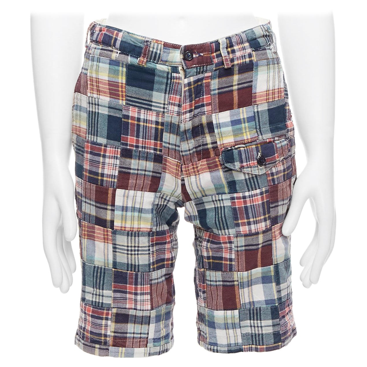 ENGINEERED GARMENTS multicolor cotton checkered patchwork shorts 28" For Sale