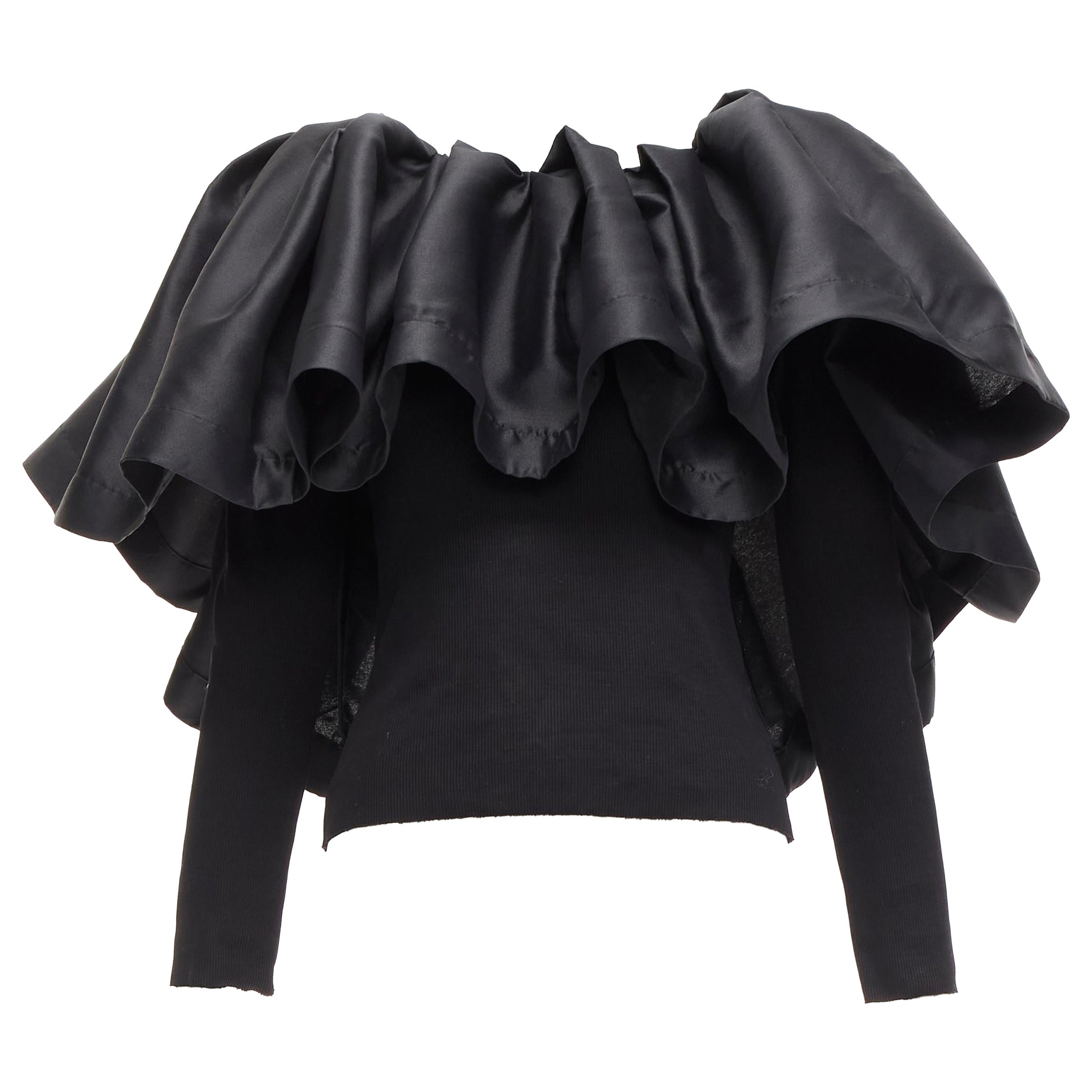 MARQUES ALMEIDA black organic cotton Victorian puff ruffle collar sweater XS For Sale