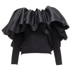 MARQUES ALMEIDA black organic cotton Victorian puff ruffle collar sweater XS