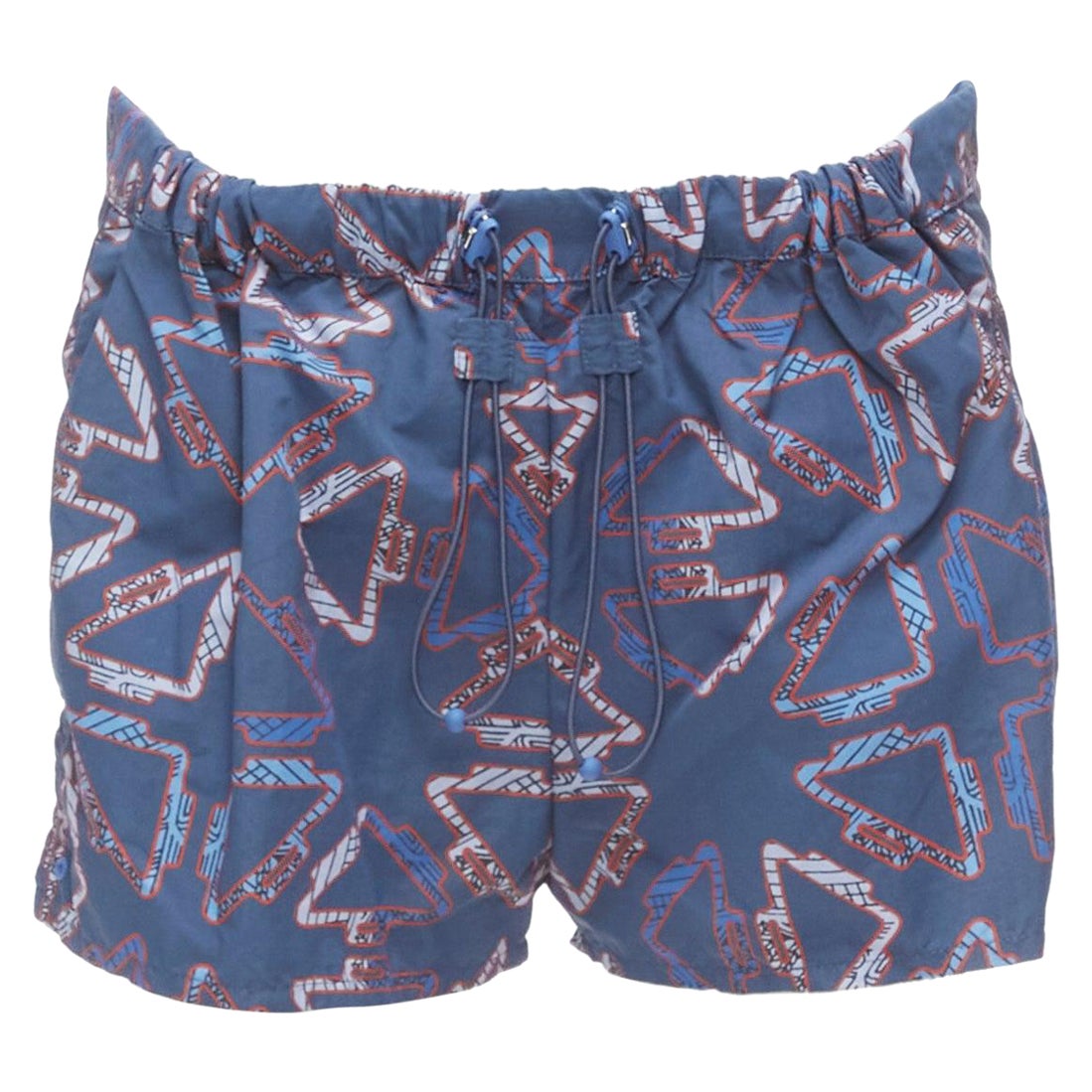 HERMES Tatersales red geometric print drawstring swimming shorts FR38 M For Sale