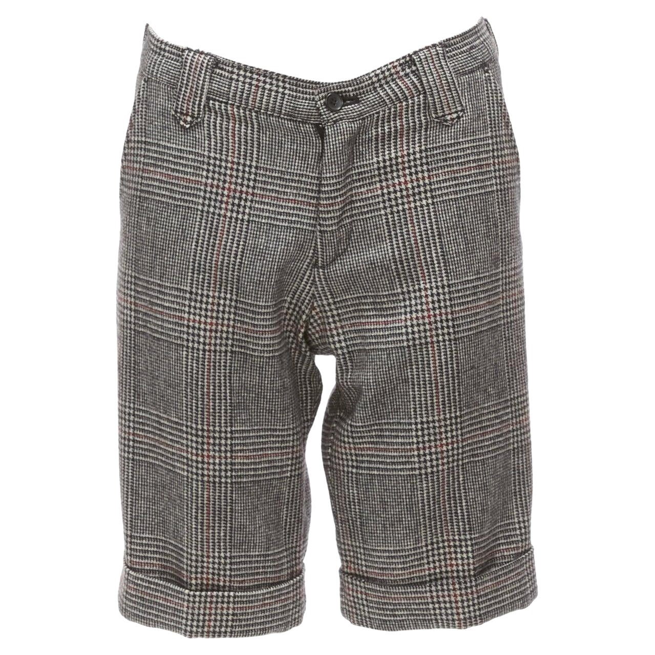 LOVE GIRLS MARKET grey wool blend houndstooth mid waist knee shorts 64cm For Sale