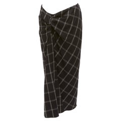 LANVIN 2015 grey black checked wool blend drape knot midi skirt FR38 M