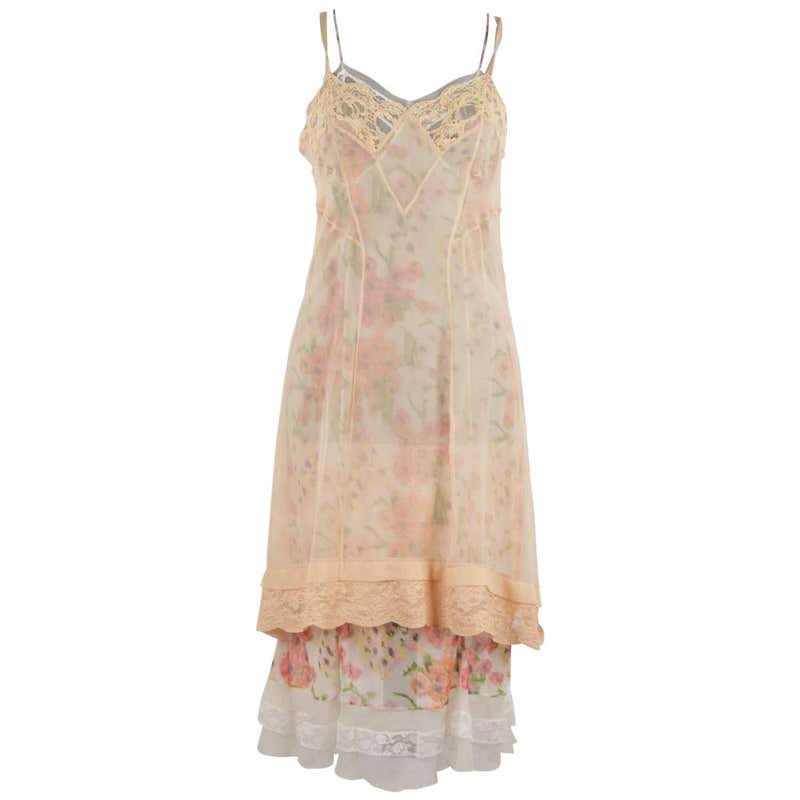 CHRISTIAN DIOR Silky Floral Layered CAMI DRESS w/ Lace Trim SIZE 6 For ...