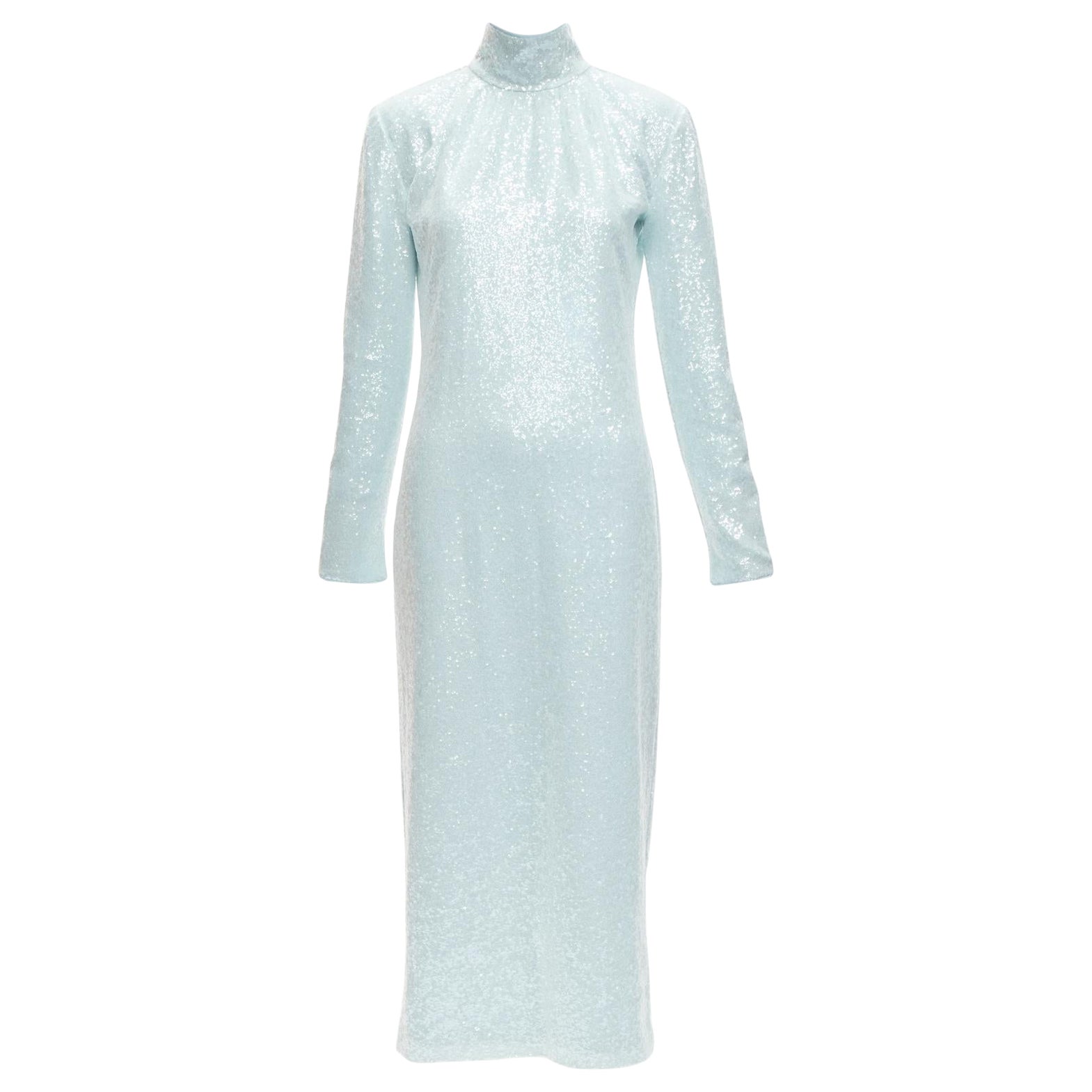 16ARLINGTON Vida light blue sequins high neck long sleeves cocktail dress UK6 XS For Sale