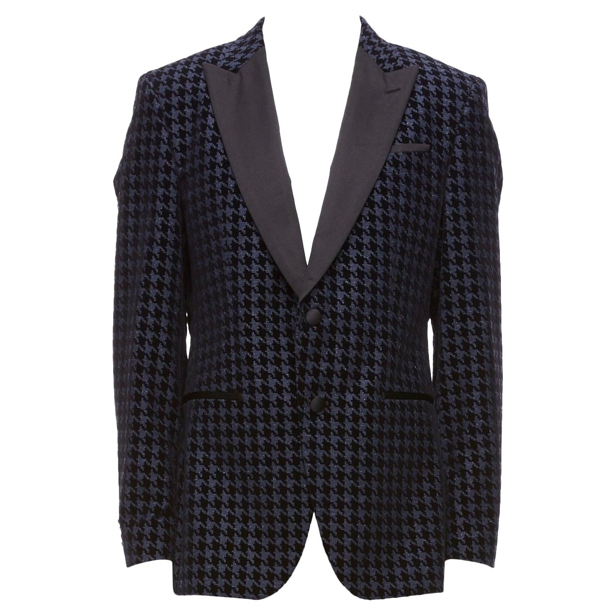 BOSS HUGO BOSS 2019 virgin wool silk navy houndstooth velvet tux blazer IT50 L For Sale