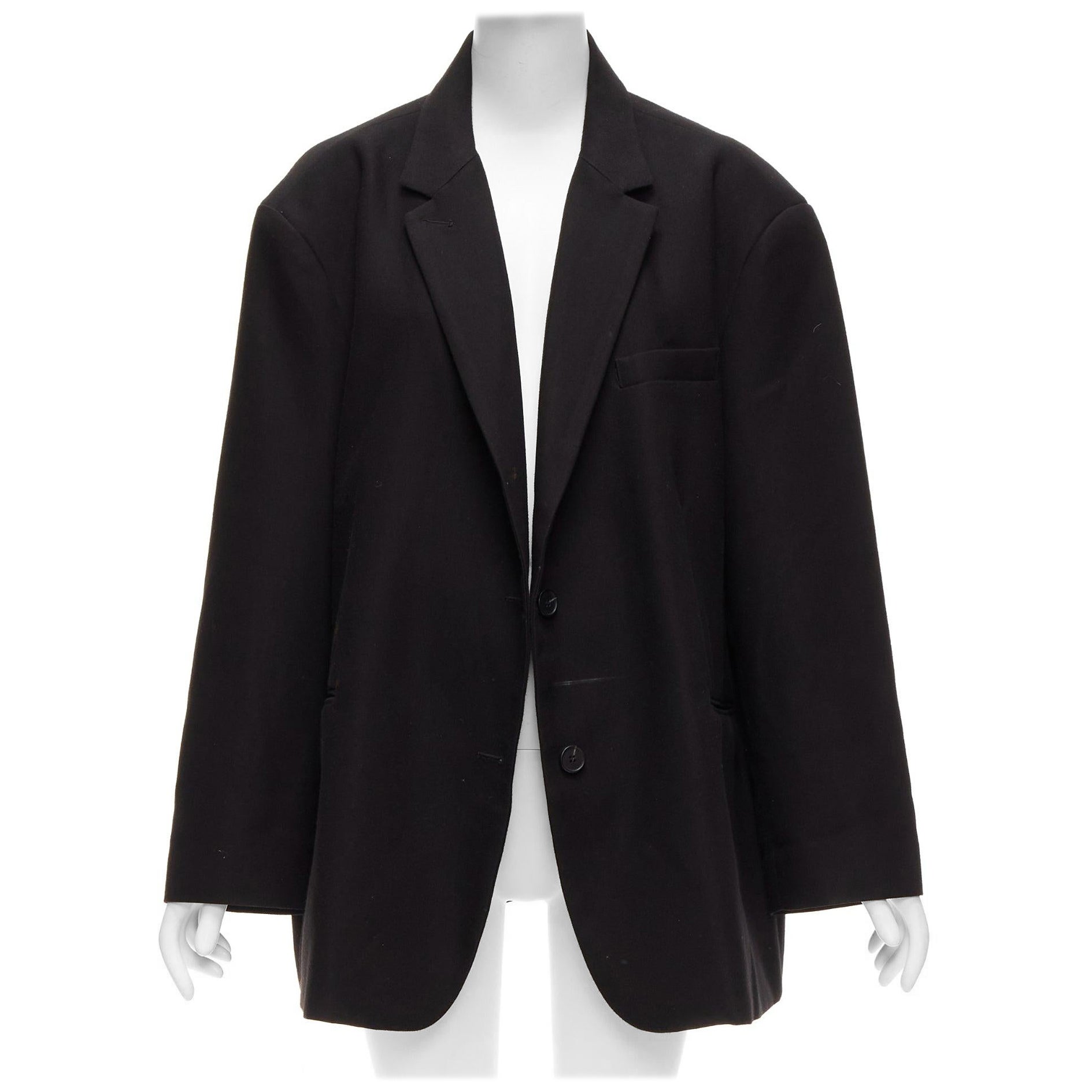 FRANKIE SHOP Bea black twill fabric oversized shoulder padded blazer For Sale