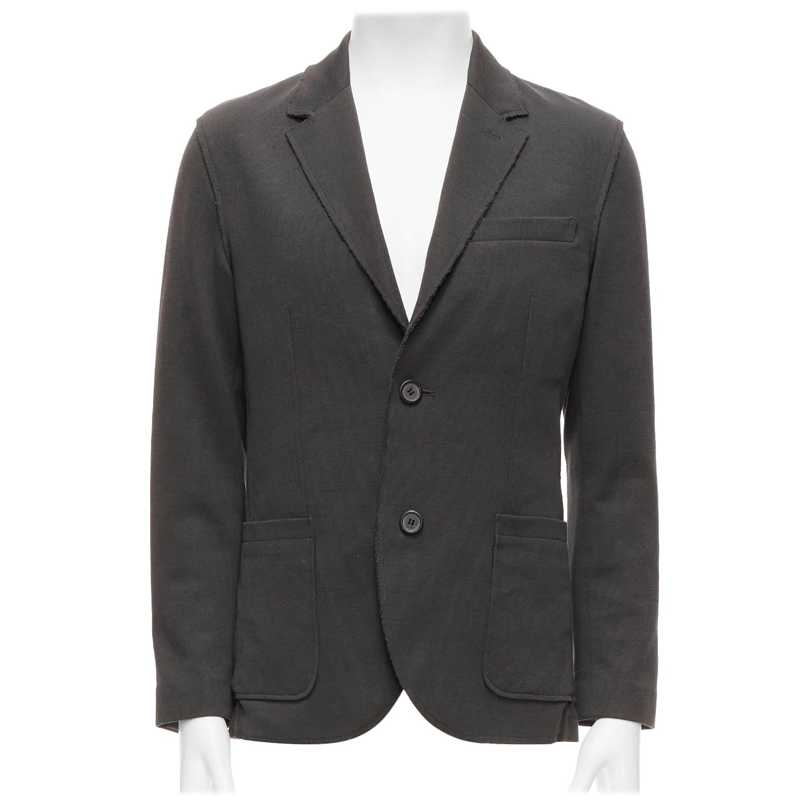 LANVIN grey cotton overtitched darts frayed edge pocketed blazer FR48 M For Sale