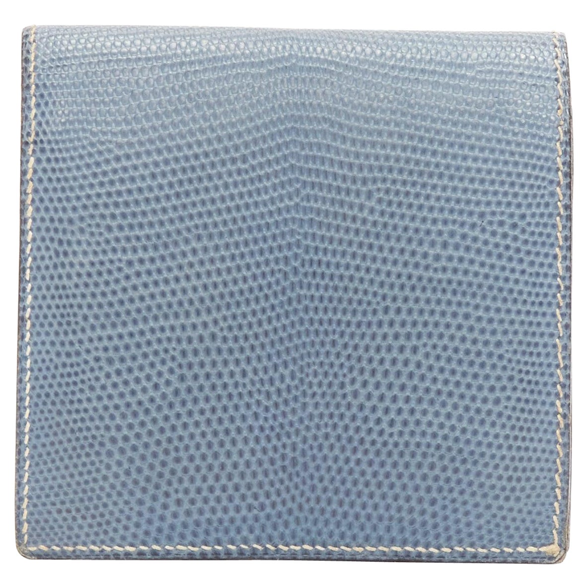 HERMES blue scaled leather silver logo bifold coins wallet For Sale