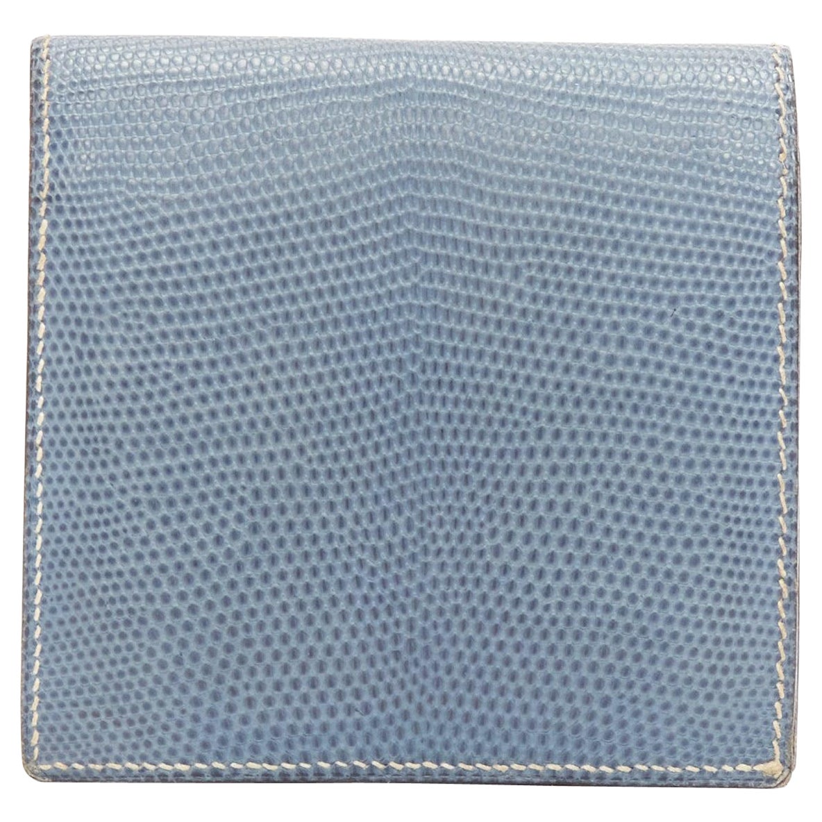 Portafoglio HERMES in pelle squamata blu con logo argento e monete